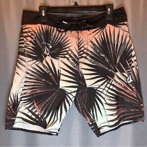 Volcom Men's Palm Print Board Shorts - Black and Cream